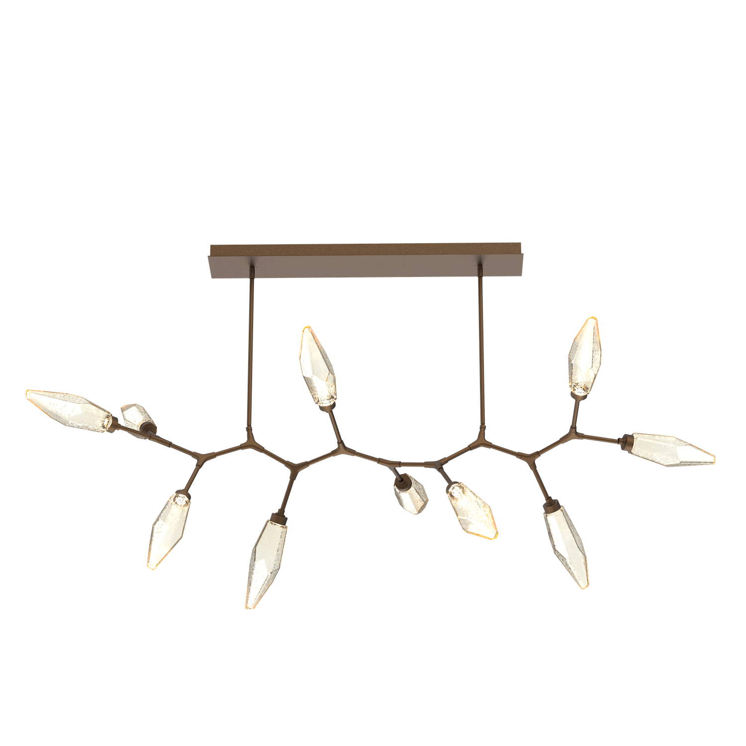 PLB0050-BC-FB-CA-Hammerton-Studio-Rock-Crystal-10-light-modern-branch-chandelier-with-flat-bronze-finish-and-chilled-amber-blown-glass-shades-and-LED-lamping