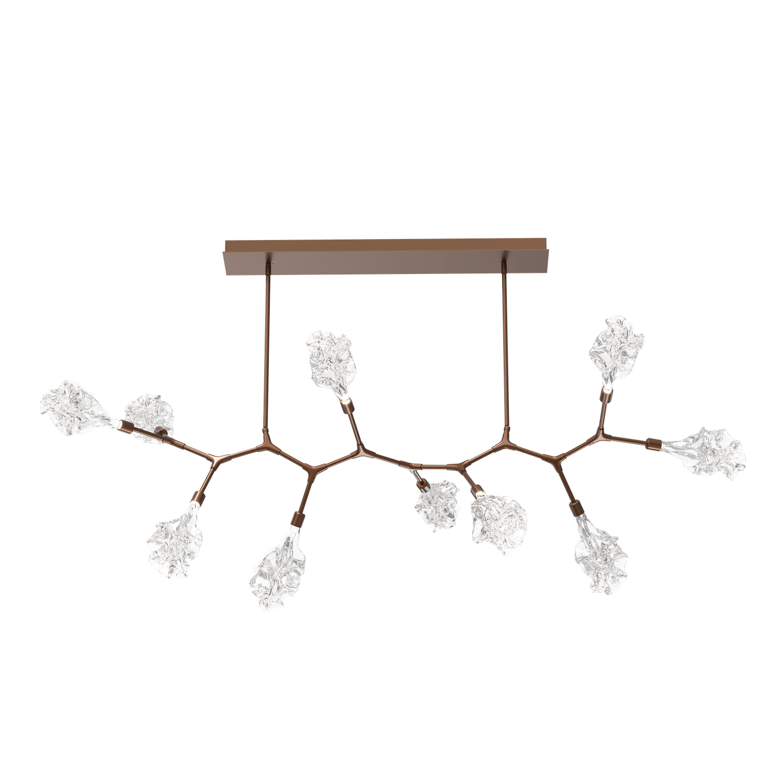 PLB0059-BC-BB-Hammerton-Studio-Blossom-10-light-modern-branch-chandelier-with-burnished-bronze-finish-and-clear-blossom-shaped-blown-glass-shades-and-LED-lamping