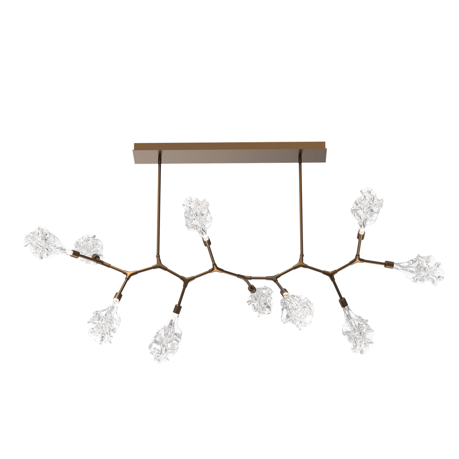 PLB0059-BC-FB-Hammerton-Studio-Blossom-10-light-modern-branch-chandelier-with-flat-bronze-finish-and-clear-blossom-shaped-blown-glass-shades-and-LED-lamping