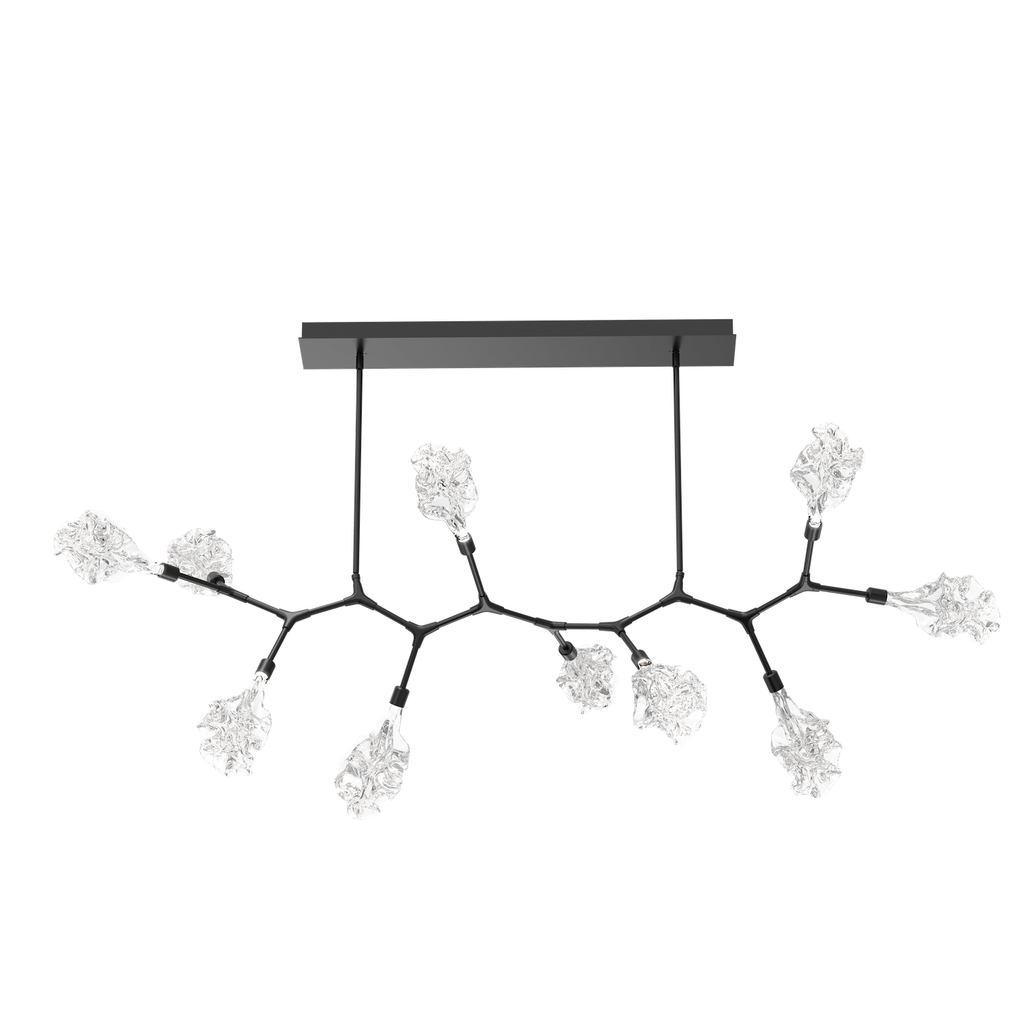 PLB0059-BC-MB-Hammerton-Studio-Blossom-10-light-modern-branch-chandelier-with-matte-black-finish-and-clear-blossom-shaped-blown-glass-shades-and-LED-lamping