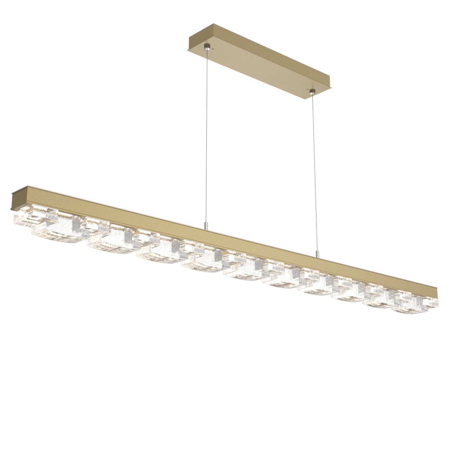 PLB0087-60-GB-TE-Hammerton-Studio-Tessera-62-inch-linear-chandelier-with-gilded-brass-finish-and-clear-tetro-cast-glass-shade-and-LED-lamping