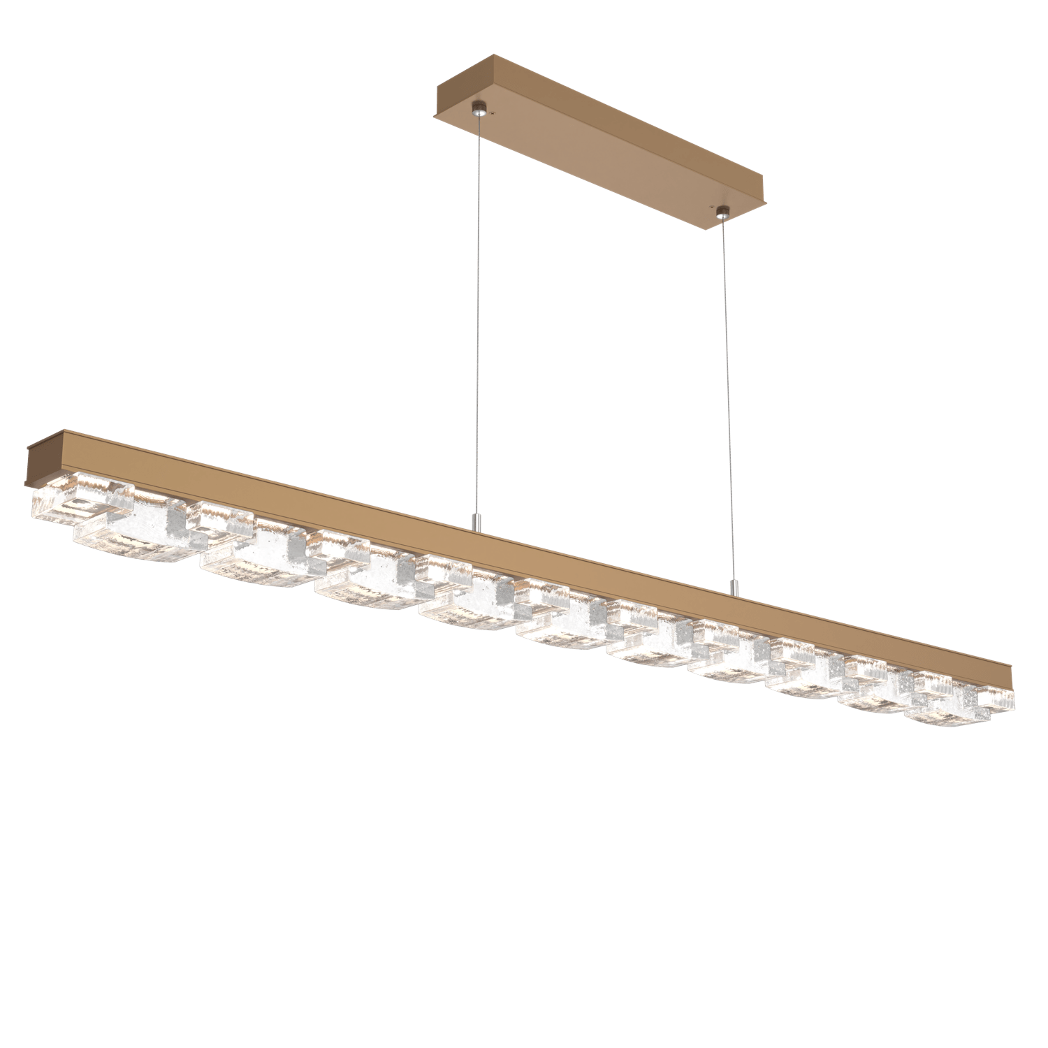PLB0087-60-NB-TE-Hammerton-Studio-Tessera-62-inch-linear-chandelier-with-novel-brass-finish-and-clear-tetro-cast-glass-shade-and-LED-lamping
