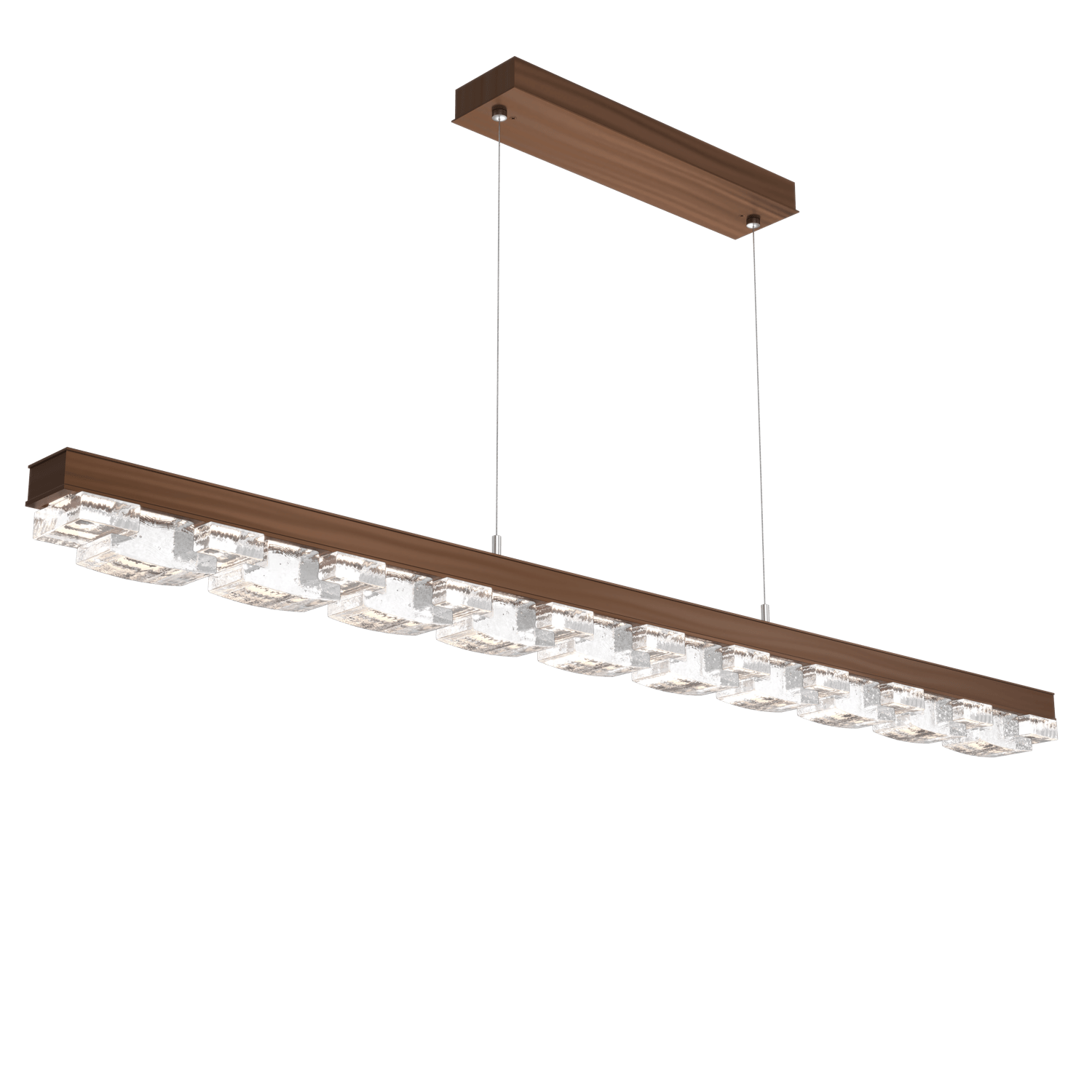 PLB0087-60-RB-TE-Hammerton-Studio-Tessera-62-inch-linear-chandelier-with-oil-rubbed-bronze-finish-and-clear-tetro-cast-glass-shade-and-LED-lamping