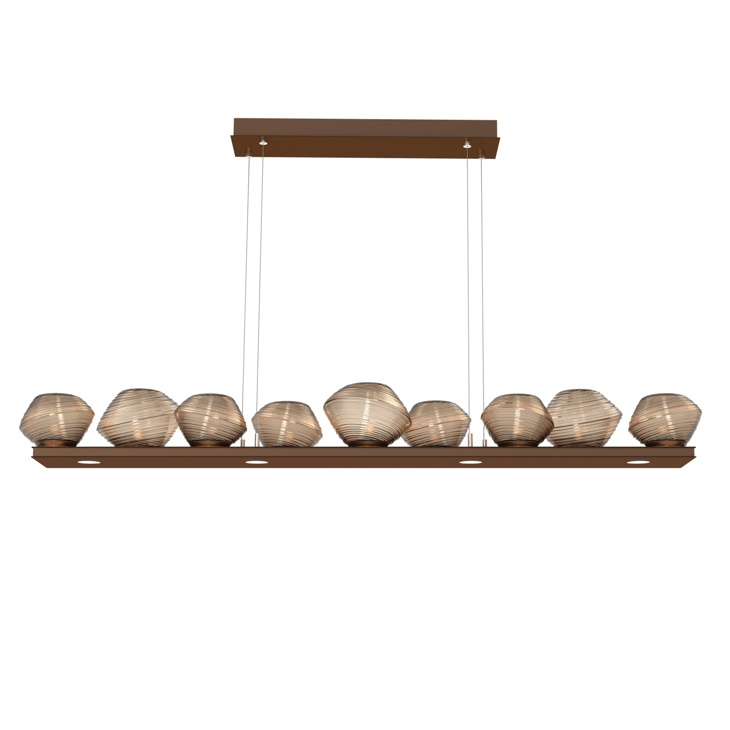 PLB0089-0C-BB-B-Hammerton-Studio-Mesa-59-inch-linear-chandelier-with-burnished-bronze-finish-and-bronze-blown-glass-shades-and-LED-lamping
