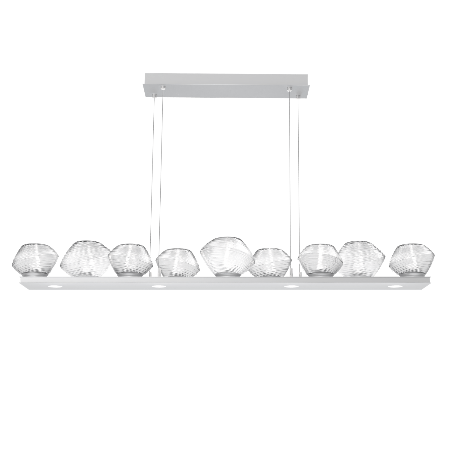 PLB0089-0C-CS-C-Hammerton-Studio-Mesa-59-inch-linear-chandelier-with-classic-silver-finish-and-clear-blown-glass-shades-and-LED-lamping