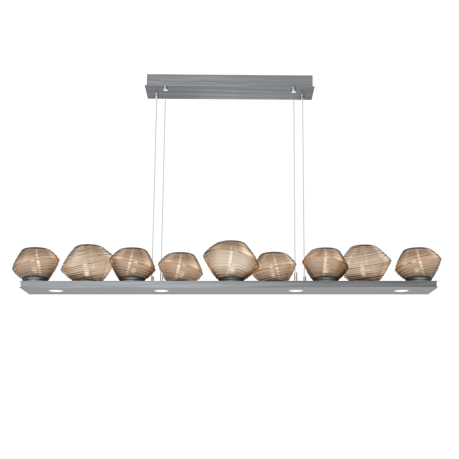 PLB0089-0C-GM-B-Hammerton-Studio-Mesa-59-inch-linear-chandelier-with-gunmetal-finish-and-bronze-blown-glass-shades-and-LED-lamping