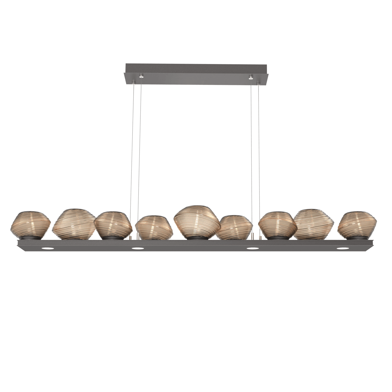 PLB0089-0C-GP-B-Hammerton-Studio-Mesa-59-inch-linear-chandelier-with-graphite-finish-and-bronze-blown-glass-shades-and-LED-lamping