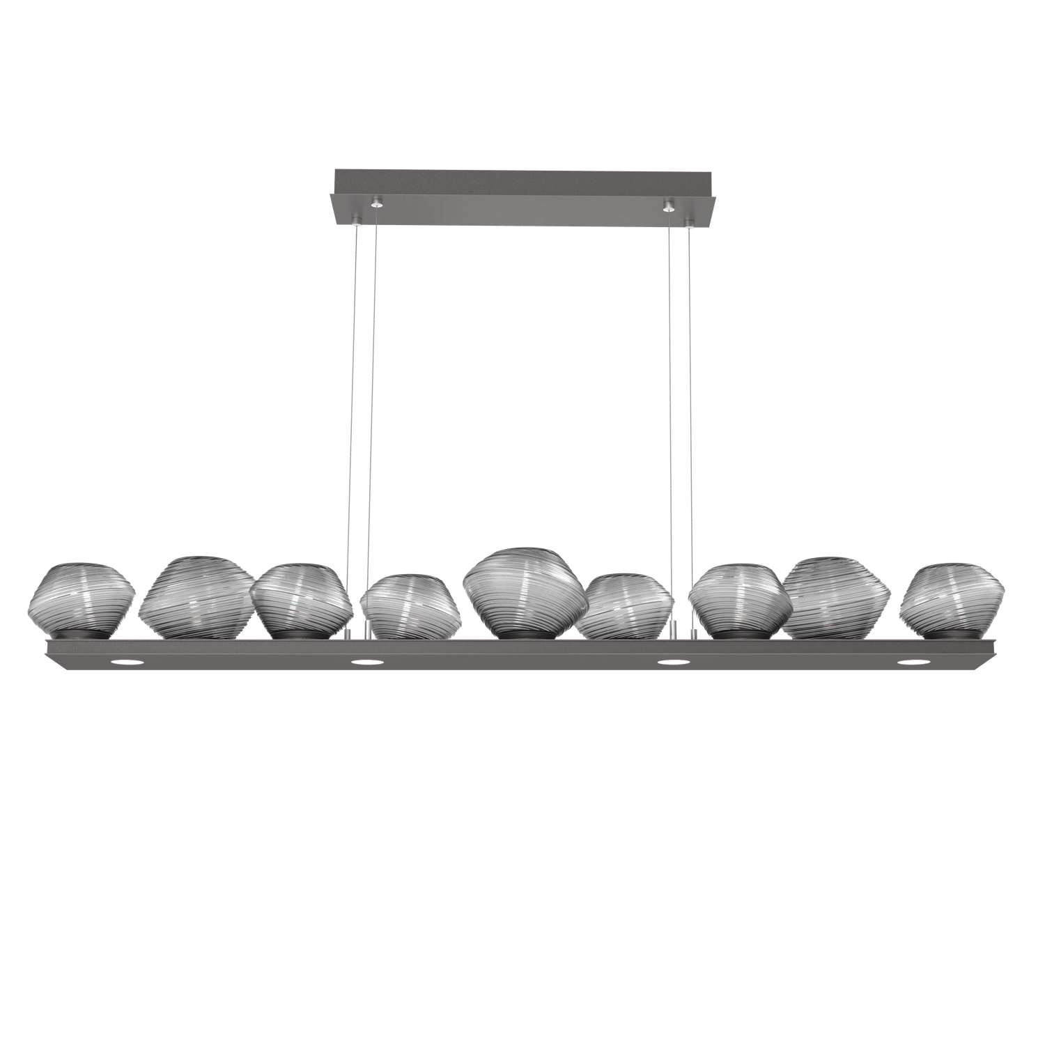 PLB0089-0C-GP-S-Hammerton-Studio-Mesa-59-inch-linear-chandelier-with-graphite-finish-and-smoke-blown-glass-shades-and-LED-lamping