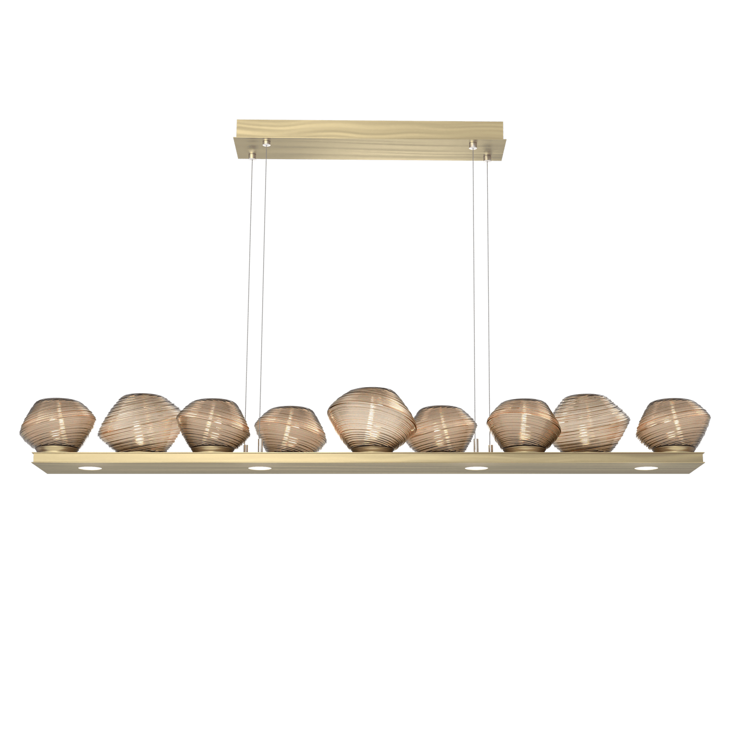 PLB0089-0C-HB-B-Hammerton-Studio-Mesa-59-inch-linear-chandelier-with-heritage-brass-finish-and-bronze-blown-glass-shades-and-LED-lamping