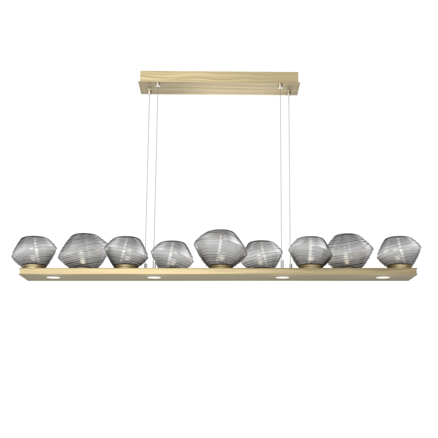 PLB0089-0C-HB-S-Hammerton-Studio-Mesa-59-inch-linear-chandelier-with-heritage-brass-finish-and-smoke-blown-glass-shades-and-LED-lamping