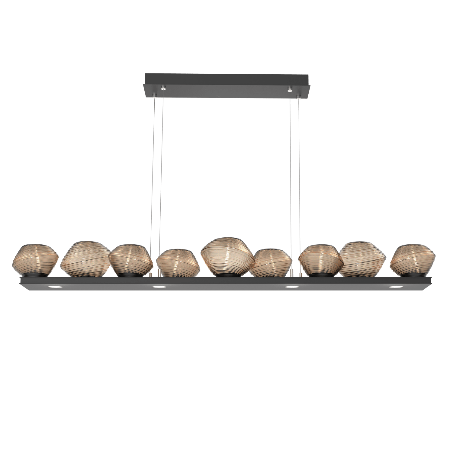 PLB0089-0C-MB-B-Hammerton-Studio-Mesa-59-inch-linear-chandelier-with-matte-black-finish-and-bronze-blown-glass-shades-and-LED-lamping