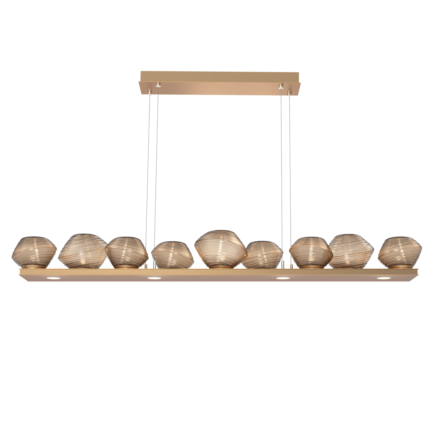 PLB0089-0C-NB-B-Hammerton-Studio-Mesa-59-inch-linear-chandelier-with-novel-brass-finish-and-bronze-blown-glass-shades-and-LED-lamping