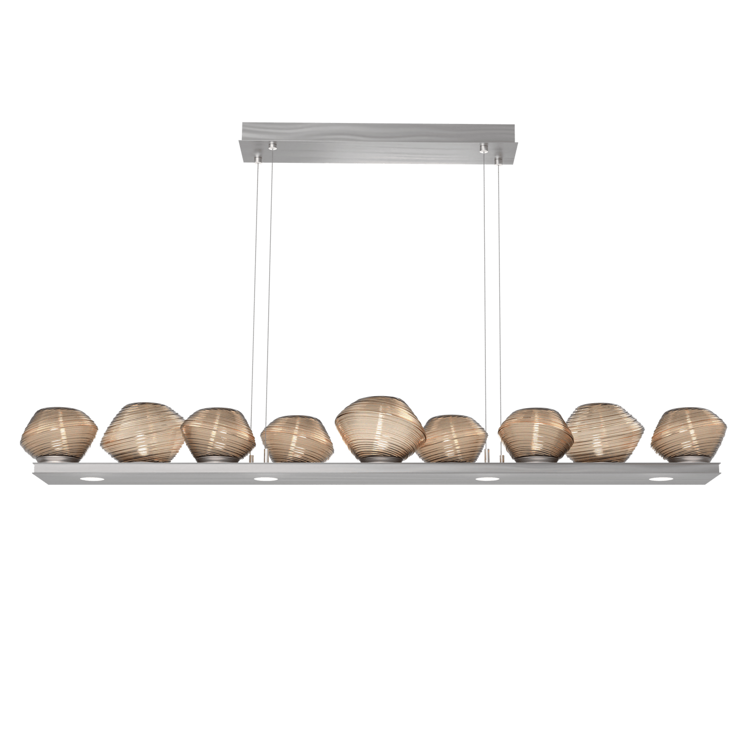 PLB0089-0C-SN-B-Hammerton-Studio-Mesa-59-inch-linear-chandelier-with-satin-nickel-finish-and-bronze-blown-glass-shades-and-LED-lamping