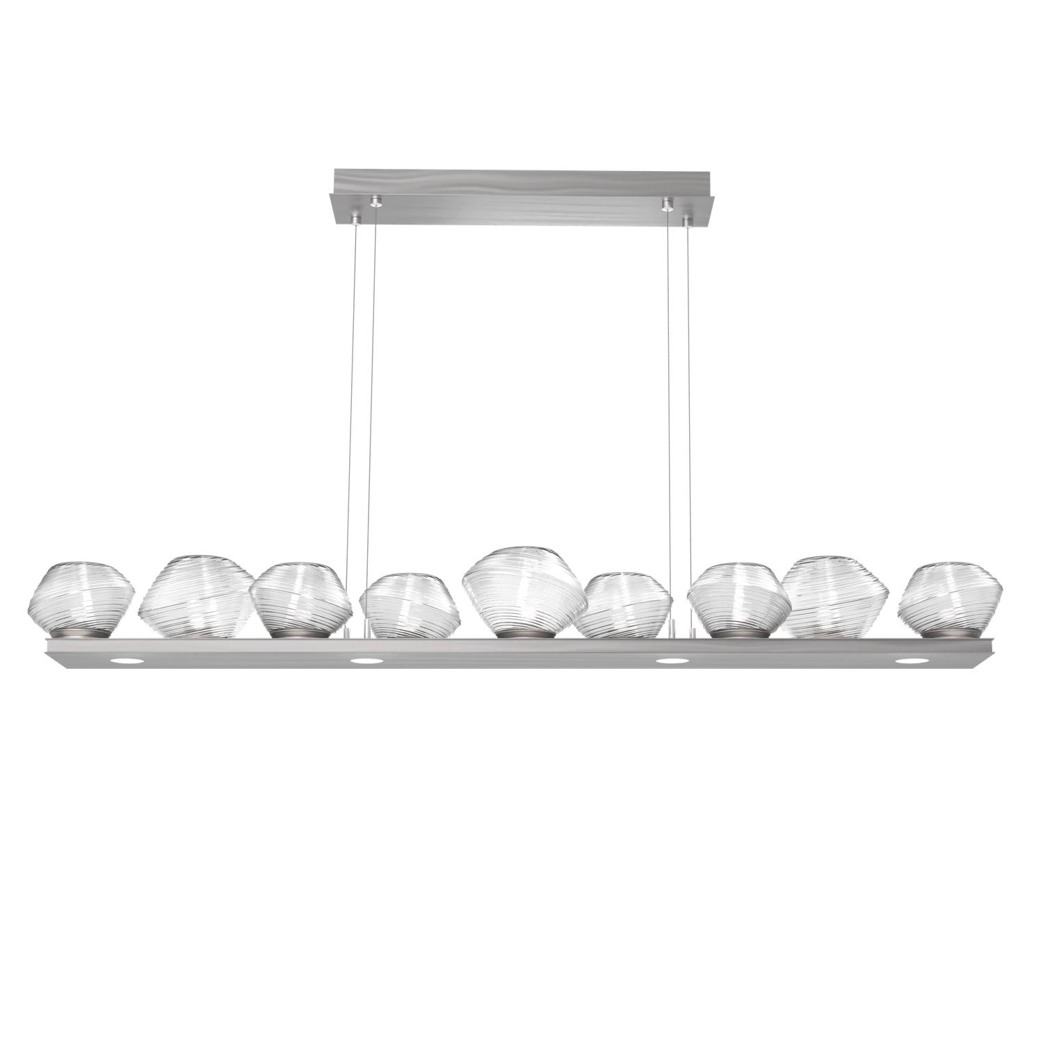PLB0089-0C-SN-C-Hammerton-Studio-Mesa-59-inch-linear-chandelier-with-satin-nickel-finish-and-clear-blown-glass-shades-and-LED-lamping