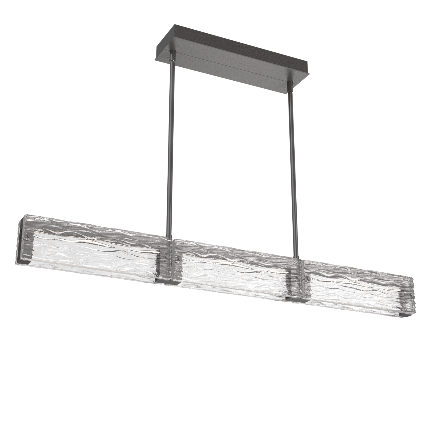 PLB0090-43-GP-TT-Hammerton-Studio-Tabulo-43-inch-linear-chandelier-with-graphite-finish-and-clear-tidal-cast-glass-shade-and-LED-lamping