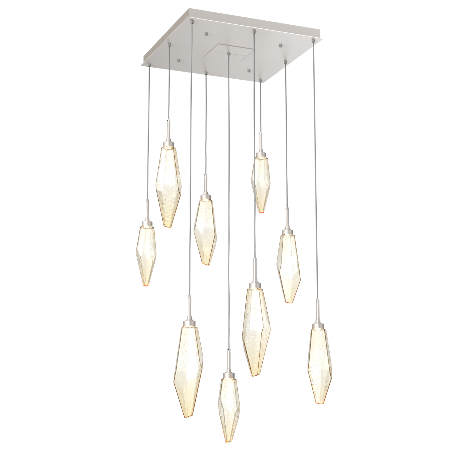 CHB0050-09-BS-CA-Hammerton-Studio-Rock-Crystal-9-light-square-pendant-chandelier-with-beige-silver-finish-and-chilled-amber-blown-glass-shades-and-LED-lamping