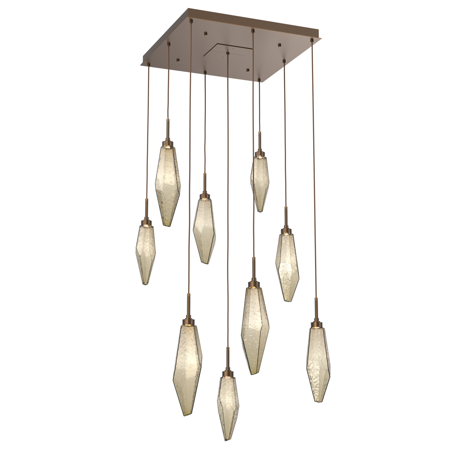 CHB0050-09-FB-CB-Hammerton-Studio-Rock-Crystal-9-light-square-pendant-chandelier-with-flat-bronze-finish-and-chilled-bronze-blown-glass-shades-and-LED-lamping