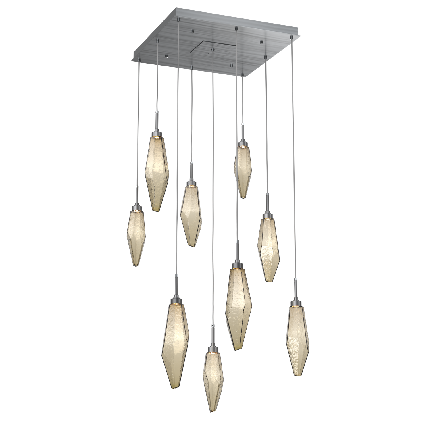 CHB0050-09-GM-CB-Hammerton-Studio-Rock-Crystal-9-light-square-pendant-chandelier-with-gunmetal-finish-and-chilled-bronze-blown-glass-shades-and-LED-lamping
