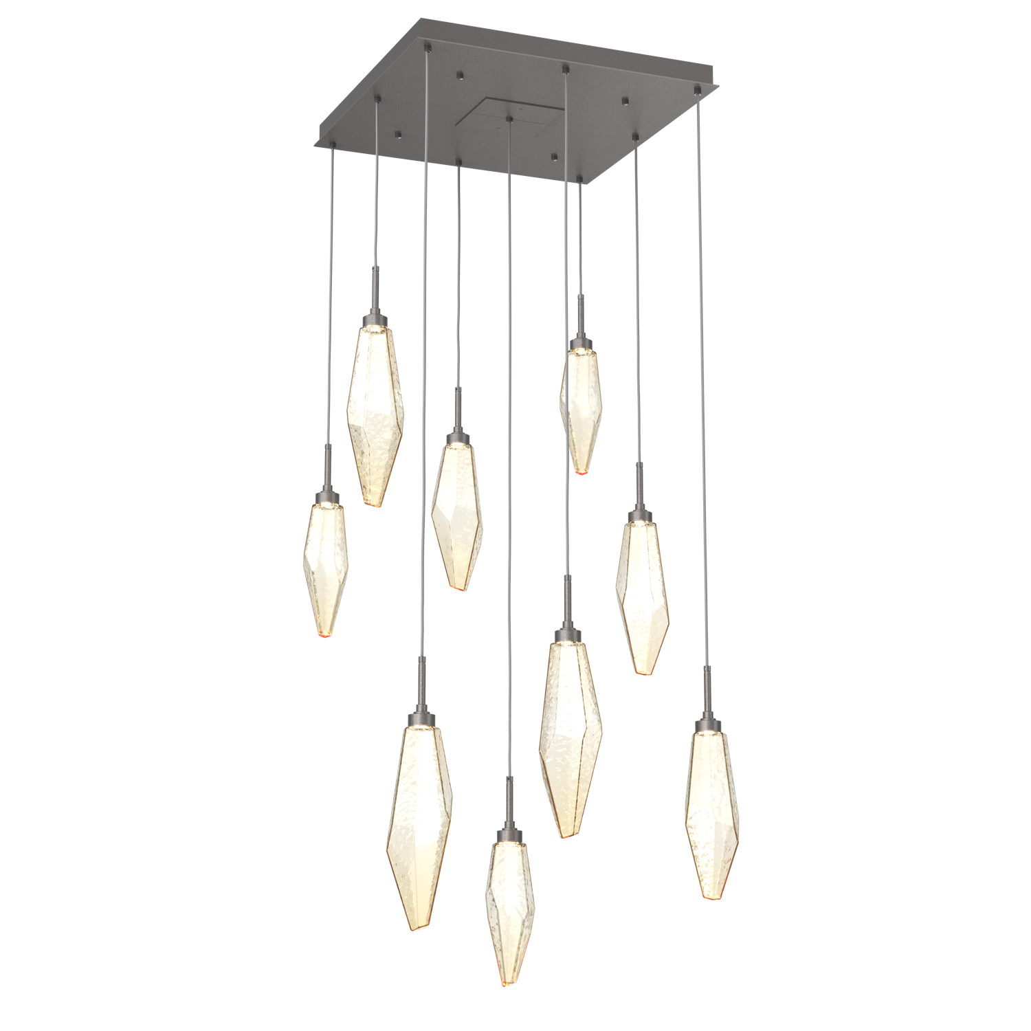 CHB0050-09-GP-CA-Hammerton-Studio-Rock-Crystal-9-light-square-pendant-chandelier-with-graphite-finish-and-chilled-amber-blown-glass-shades-and-LED-lamping