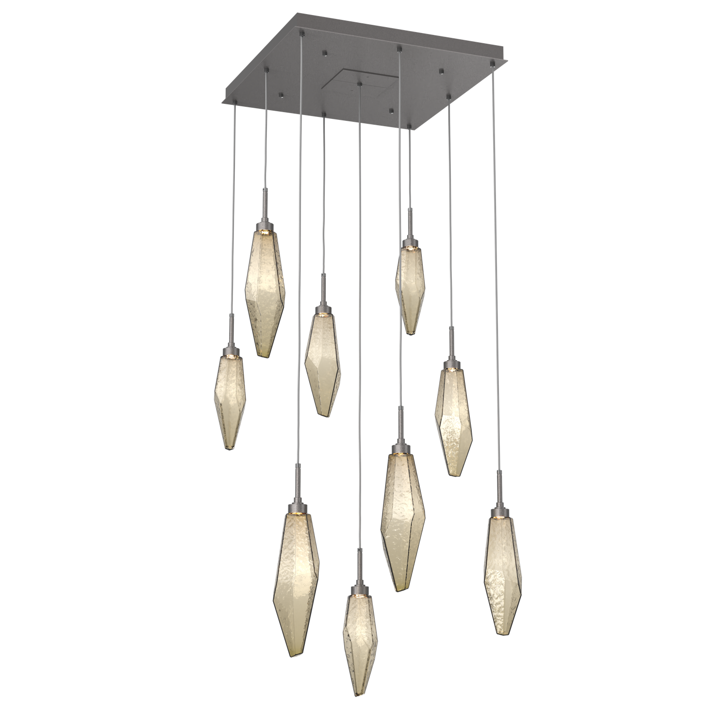 CHB0050-09-GP-CB-Hammerton-Studio-Rock-Crystal-9-light-square-pendant-chandelier-with-graphite-finish-and-chilled-bronze-blown-glass-shades-and-LED-lamping