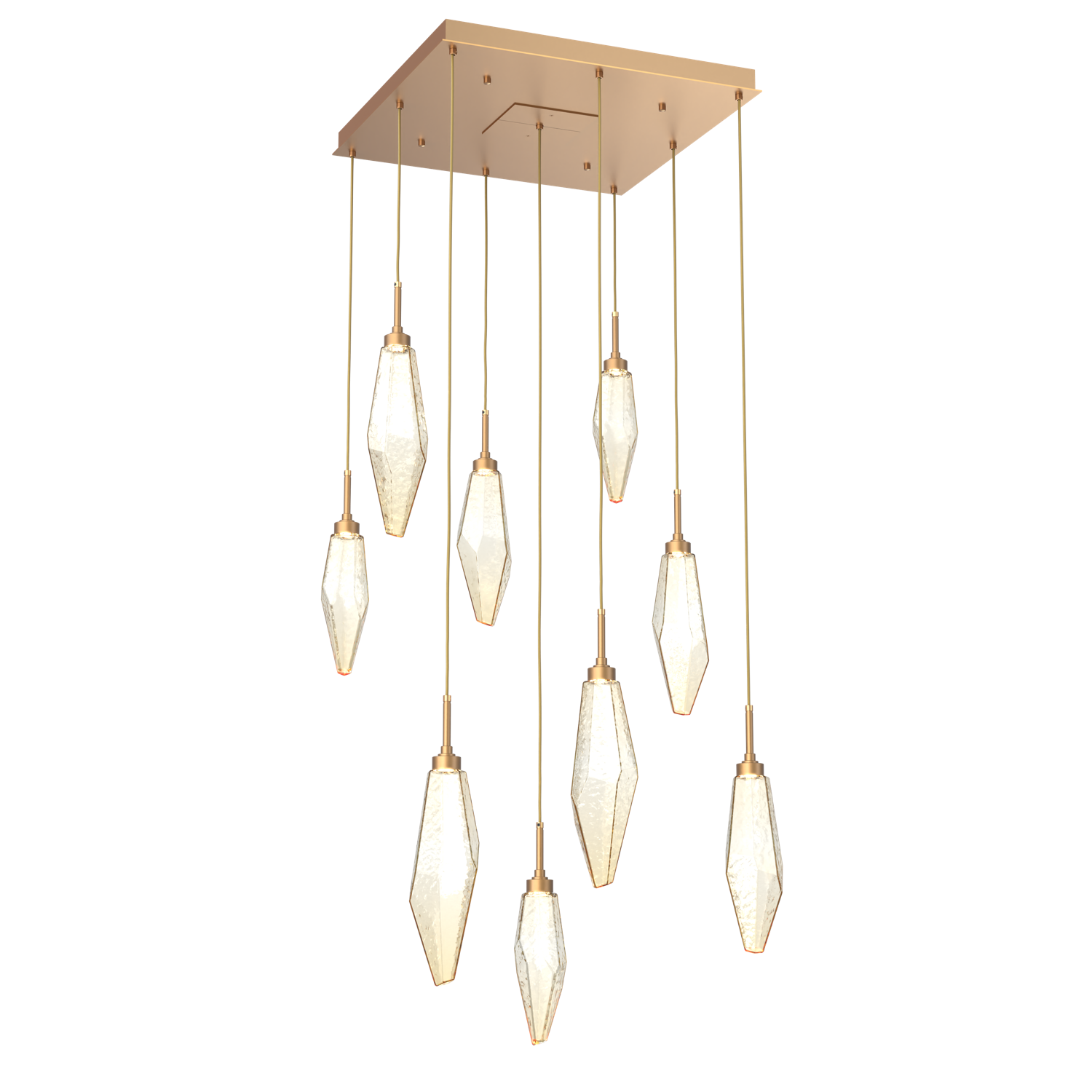 CHB0050-09-NB-CA-Hammerton-Studio-Rock-Crystal-9-light-square-pendant-chandelier-with-novel-brass-finish-and-chilled-amber-blown-glass-shades-and-LED-lamping