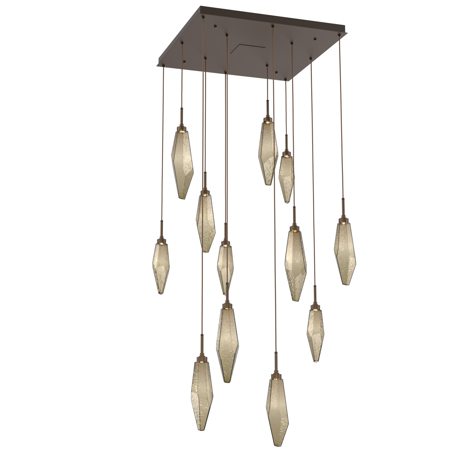 CHB0050-12-FB-CB-Hammerton-Studio-Rock-Crystal-12-light-square-pendant-chandelier-with-flat-bronze-finish-and-chilled-bronze-blown-glass-shades-and-LED-lamping
