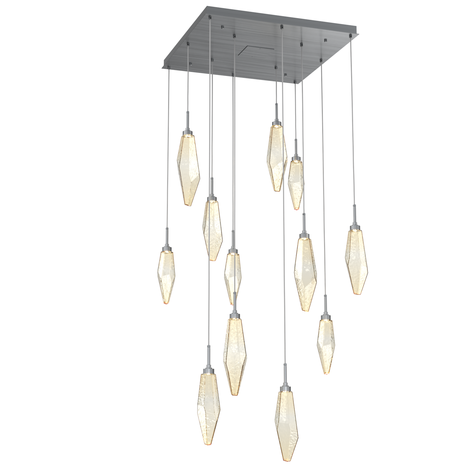 CHB0050-12-GM-CA-Hammerton-Studio-Rock-Crystal-12-light-square-pendant-chandelier-with-gunmetal-finish-and-chilled-amber-blown-glass-shades-and-LED-lamping