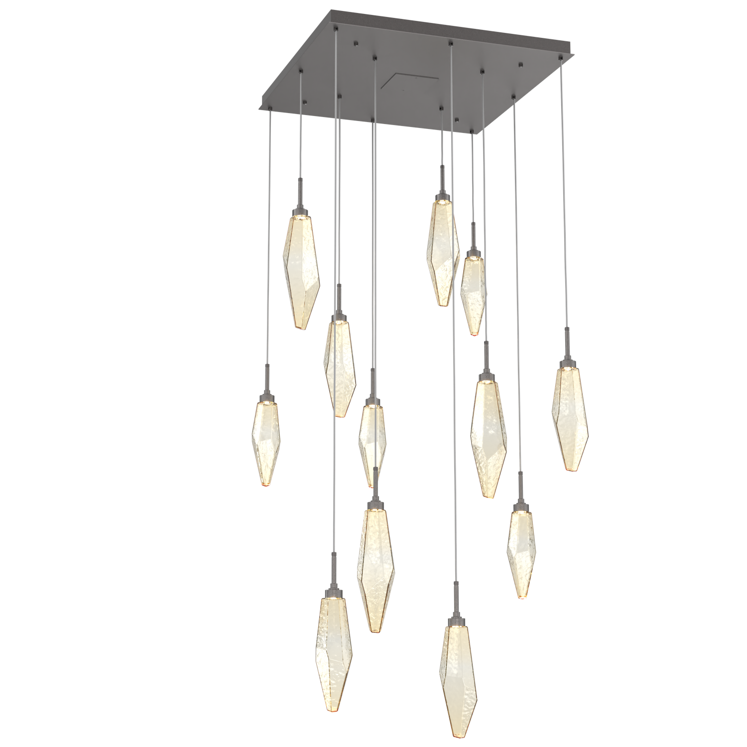 CHB0050-12-GP-CA-Hammerton-Studio-Rock-Crystal-12-light-square-pendant-chandelier-with-graphite-finish-and-chilled-amber-blown-glass-shades-and-LED-lamping