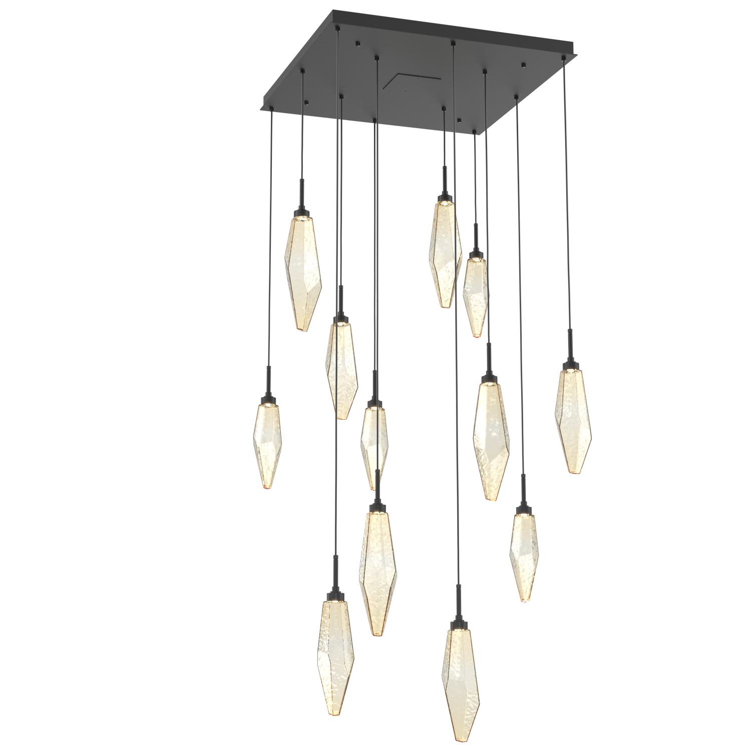 CHB0050-12-MB-CA-Hammerton-Studio-Rock-Crystal-12-light-square-pendant-chandelier-with-matte-black-finish-and-chilled-amber-blown-glass-shades-and-LED-lamping