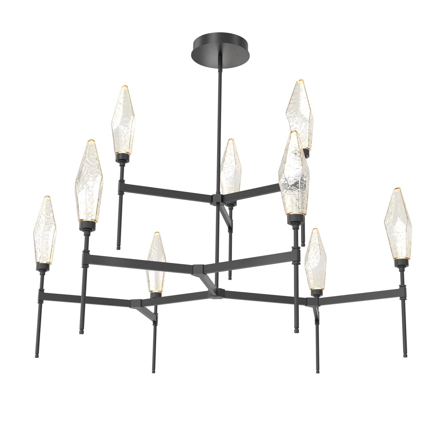 CHB0050-54-MB-CA-Hammerton-Studio-Rock-Crystal-54-inch-round-two-tier-belvedere-chandelier-with-matte-black-finish-and-chilled-amber-blown-glass-shades-and-LED-lamping