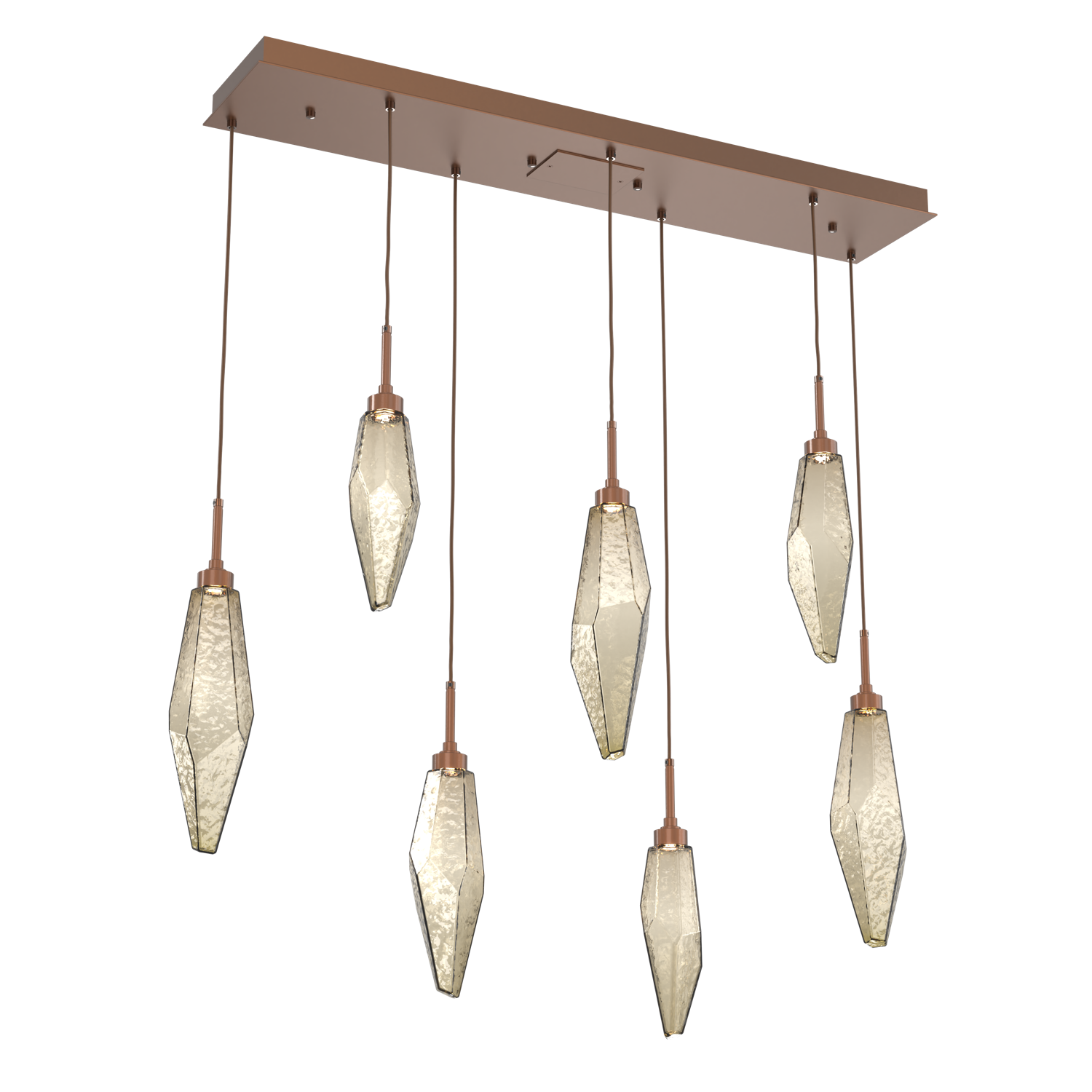 PLB0050-07-BB-CB-Hammerton-Studio-Rock-Crystal-7-light-linear-pendant-chandelier-with-burnished-bronze-finish-and-chilled-bronze-blown-glass-shades-and-LED-lamping