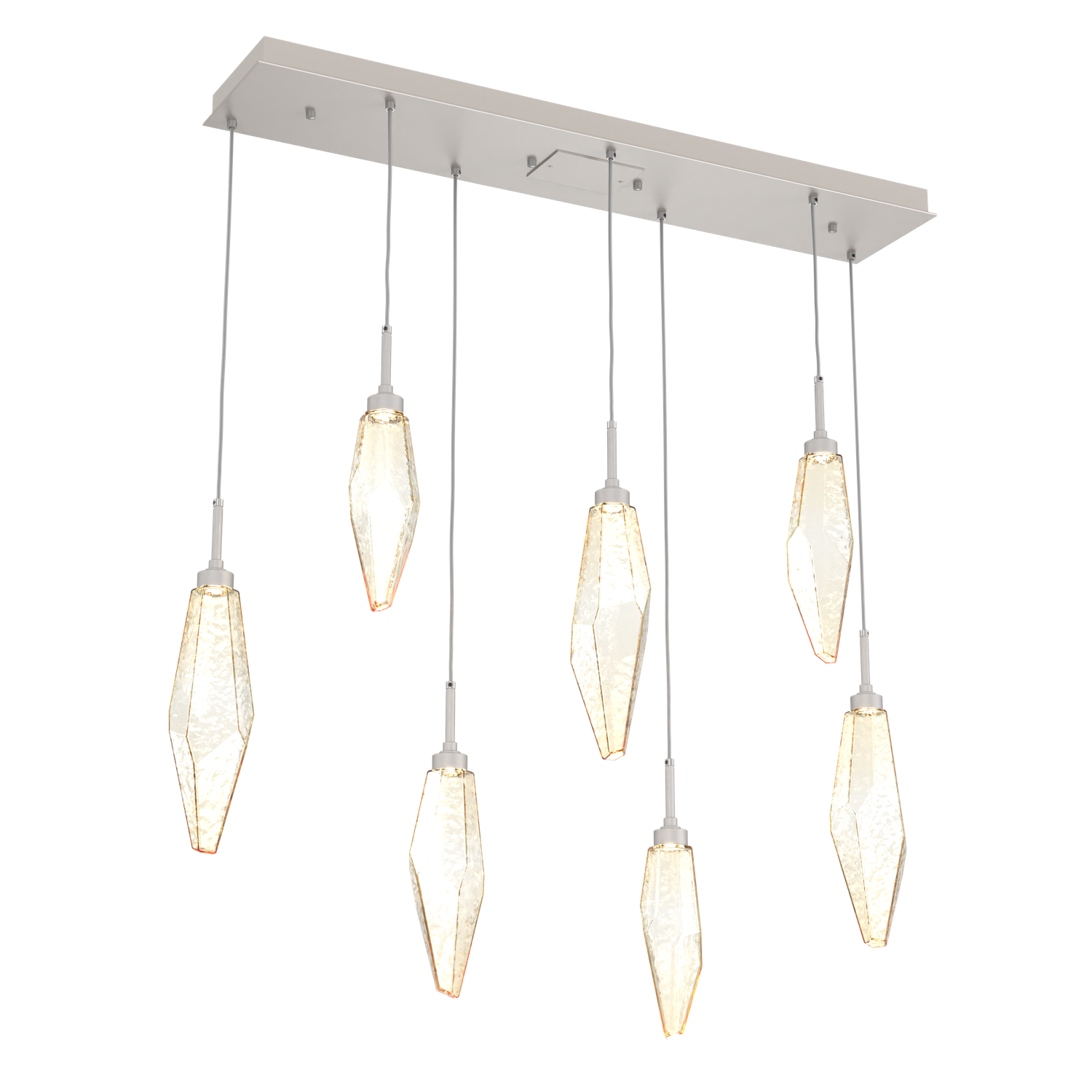 PLB0050-07-BS-CA-Hammerton-Studio-Rock-Crystal-7-light-linear-pendant-chandelier-with-beige-silver-finish-and-chilled-amber-blown-glass-shades-and-LED-lamping