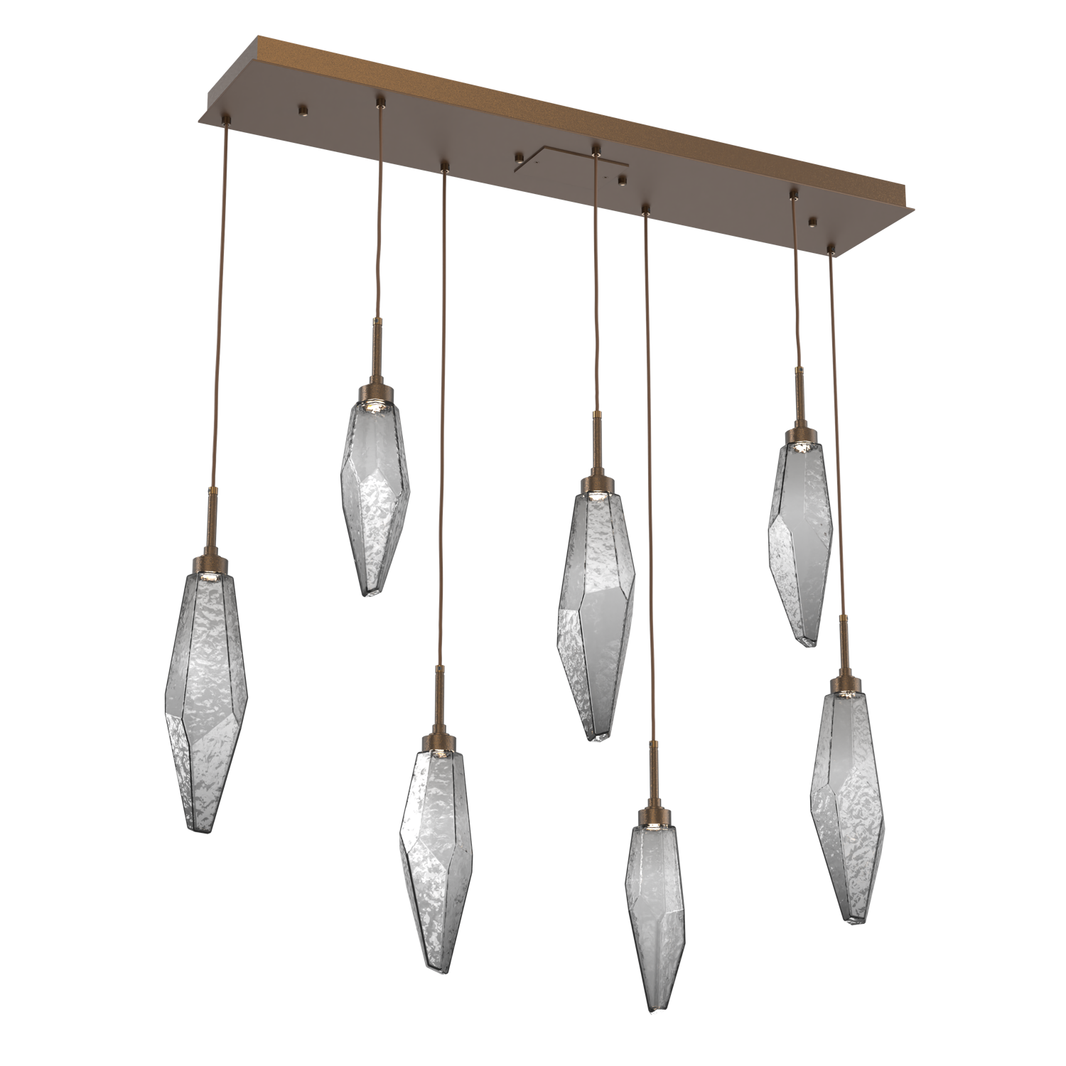 PLB0050-07-FB-CS-Hammerton-Studio-Rock-Crystal-7-light-linear-pendant-chandelier-with-flat-bronze-finish-and-chilled-smoke-glass-shades-and-LED-lamping