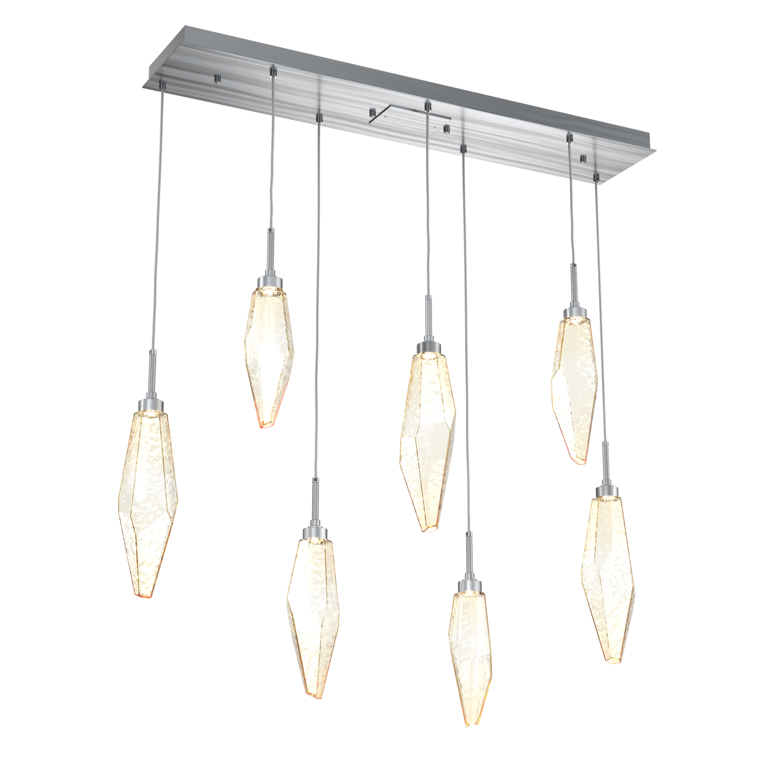 PLB0050-07-GM-CA-Hammerton-Studio-Rock-Crystal-7-light-linear-pendant-chandelier-with-gunmetal-finish-and-chilled-amber-blown-glass-shades-and-LED-lamping