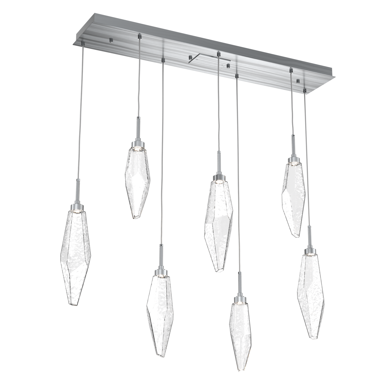 PLB0050-07-GM-CC-Hammerton-Studio-Rock-Crystal-7-light-linear-pendant-chandelier-with-gunmetal-finish-and-clear-glass-shades-and-LED-lamping