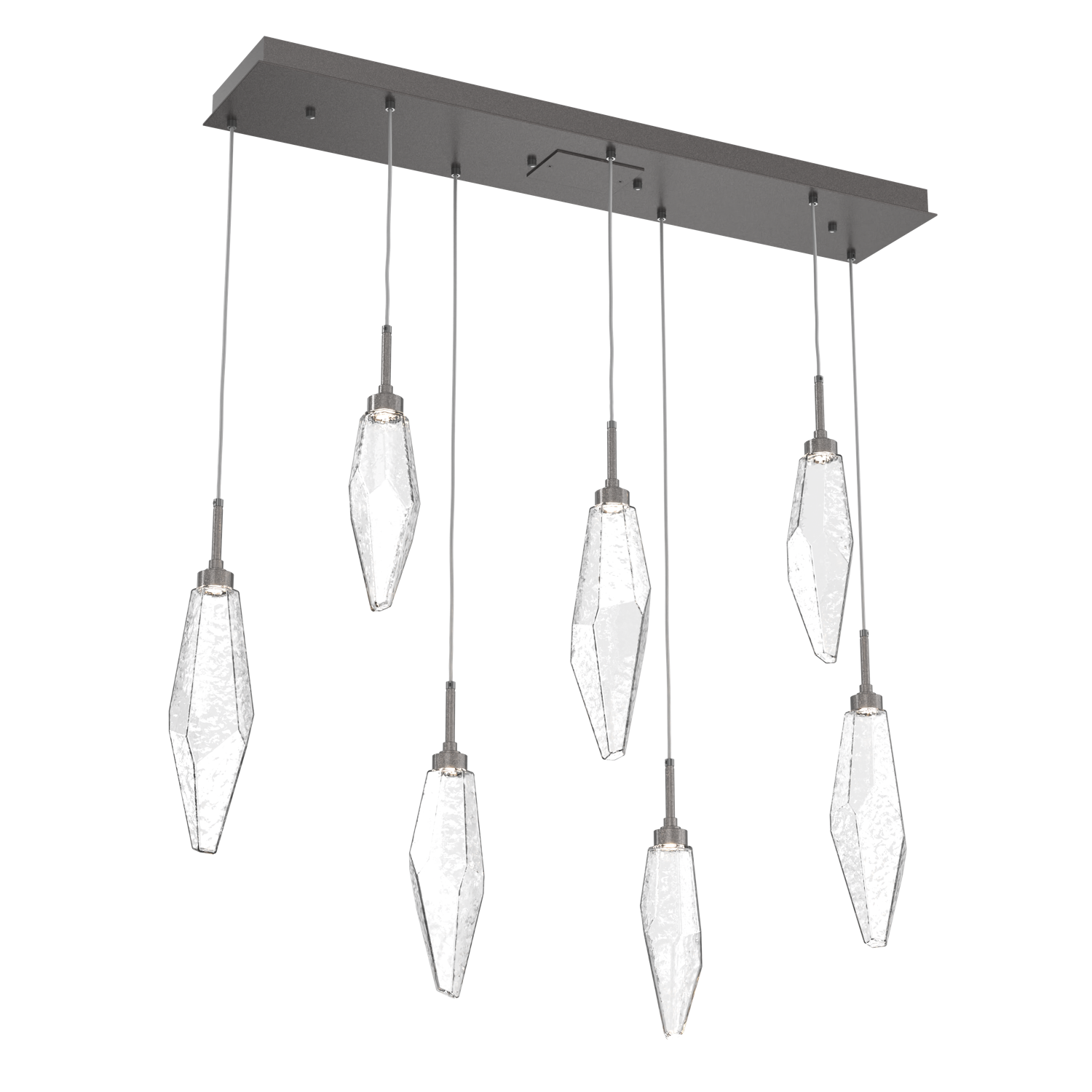 PLB0050-07-GP-CC-Hammerton-Studio-Rock-Crystal-7-light-linear-pendant-chandelier-with-graphite-finish-and-clear-glass-shades-and-LED-lamping