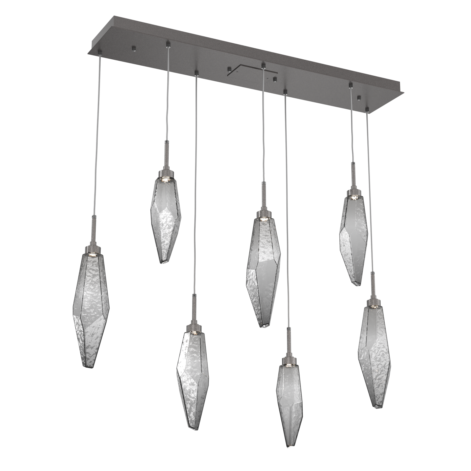 PLB0050-07-GP-CS-Hammerton-Studio-Rock-Crystal-7-light-linear-pendant-chandelier-with-graphite-finish-and-chilled-smoke-glass-shades-and-LED-lamping
