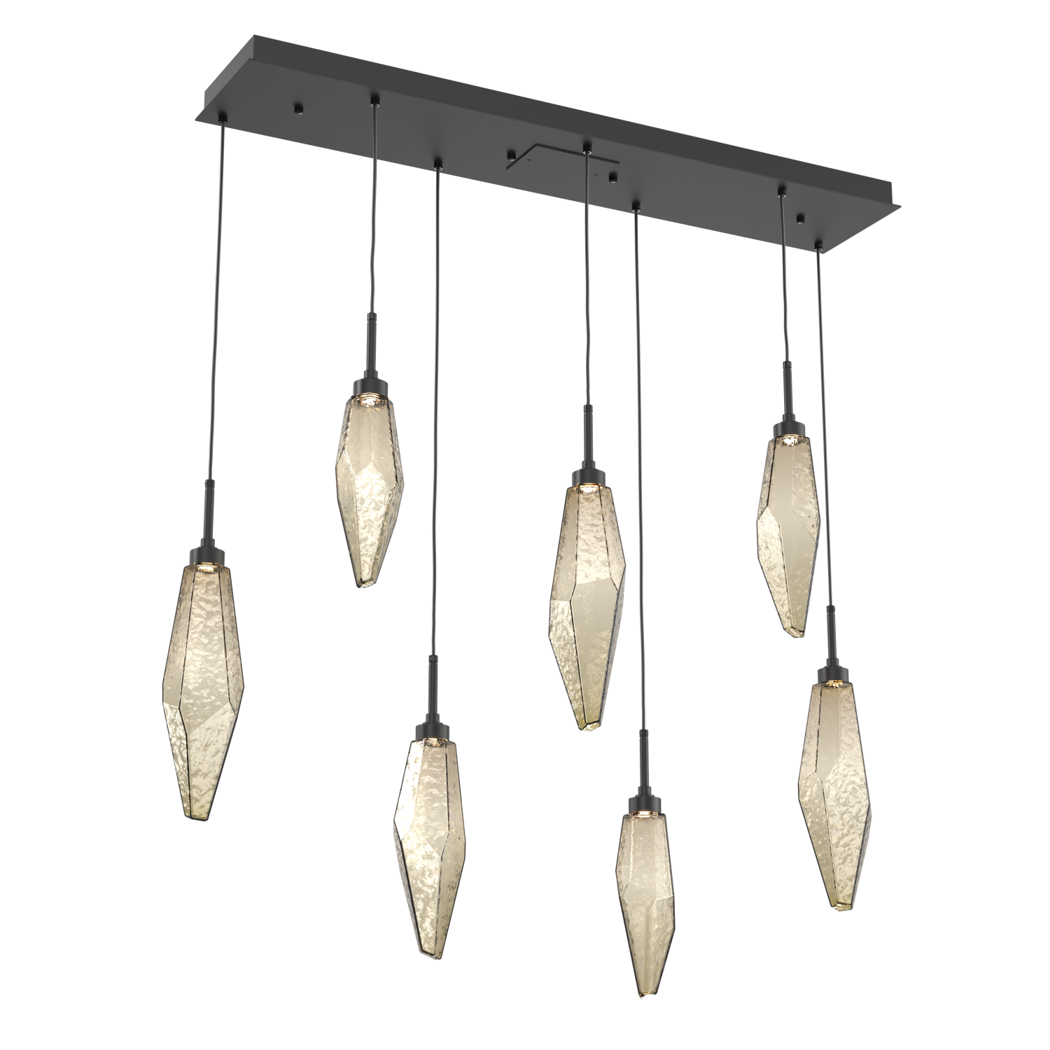 PLB0050-07-MB-CB-Hammerton-Studio-Rock-Crystal-7-light-linear-pendant-chandelier-with-matte-black-finish-and-chilled-bronze-blown-glass-shades-and-LED-lamping