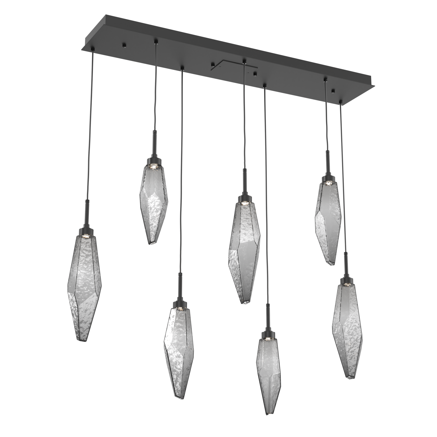 PLB0050-07-MB-CS-Hammerton-Studio-Rock-Crystal-7-light-linear-pendant-chandelier-with-matte-black-finish-and-chilled-smoke-glass-shades-and-LED-lamping