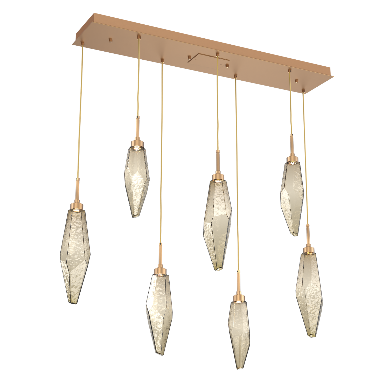 PLB0050-07-NB-CB-Hammerton-Studio-Rock-Crystal-7-light-linear-pendant-chandelier-with-novel-brass-finish-and-chilled-bronze-blown-glass-shades-and-LED-lamping