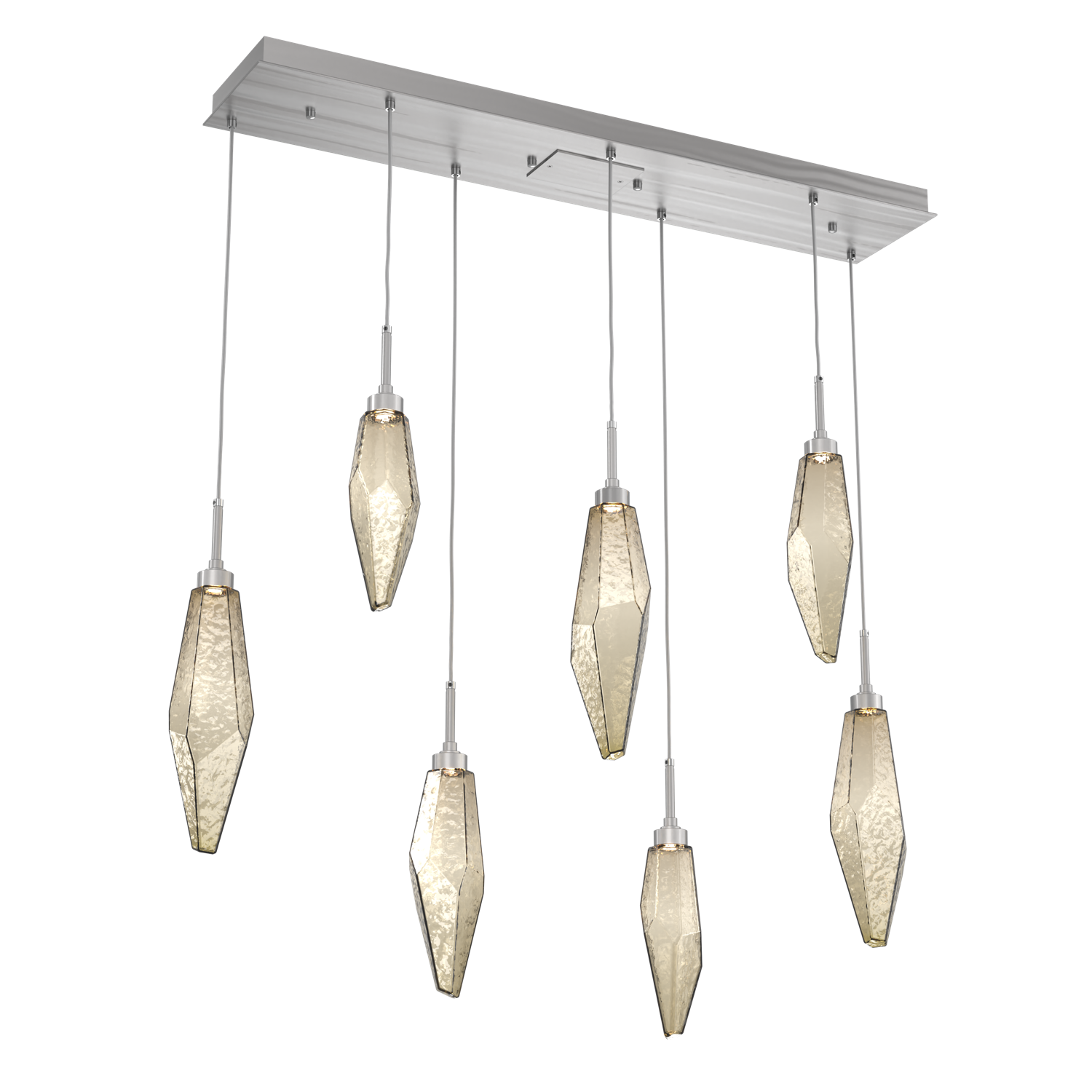 PLB0050-07-SN-CB-Hammerton-Studio-Rock-Crystal-7-light-linear-pendant-chandelier-with-satin-nickel-finish-and-chilled-bronze-blown-glass-shades-and-LED-lamping