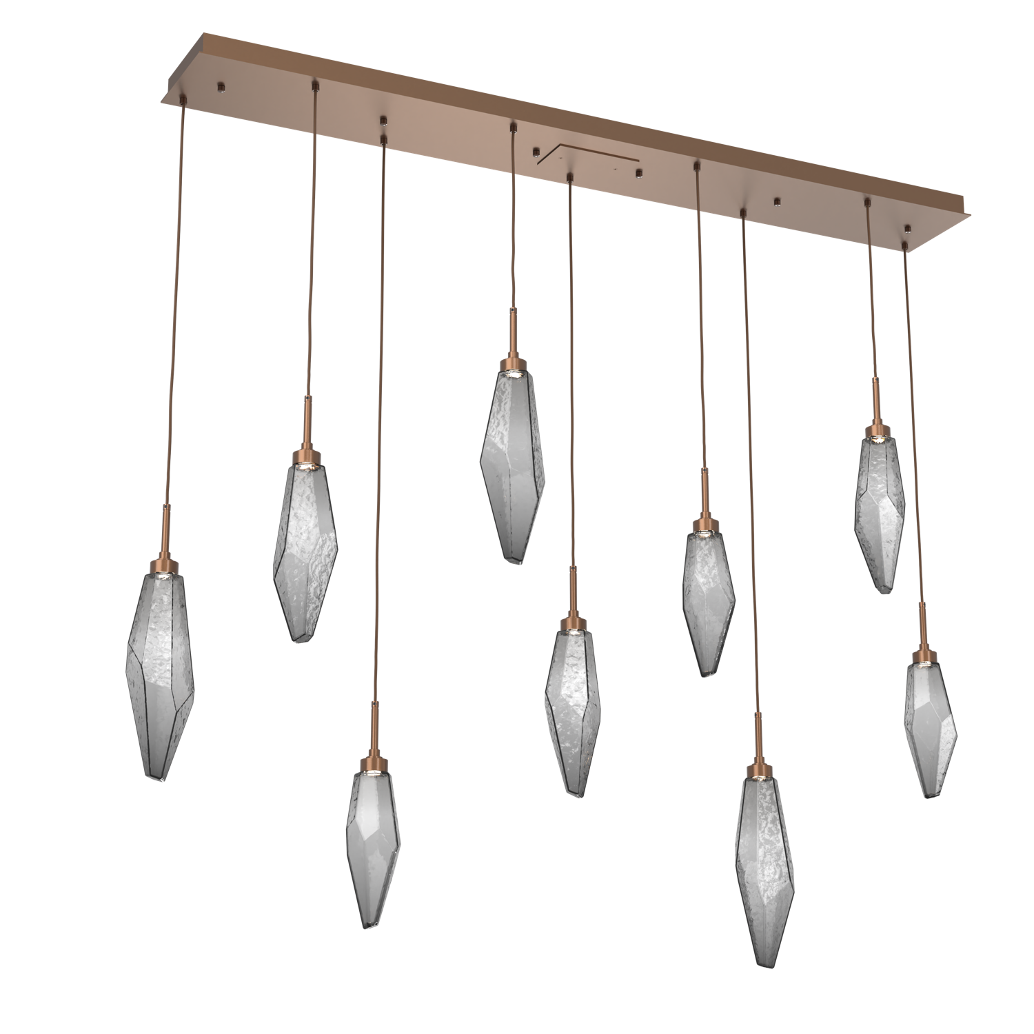 PLB0050-09-BB-CS-Hammerton-Studio-Rock-Crystal-9-light-linear-pendant-chandelier-with-burnished-bronze-finish-and-chilled-smoke-glass-shades-and-LED-lamping