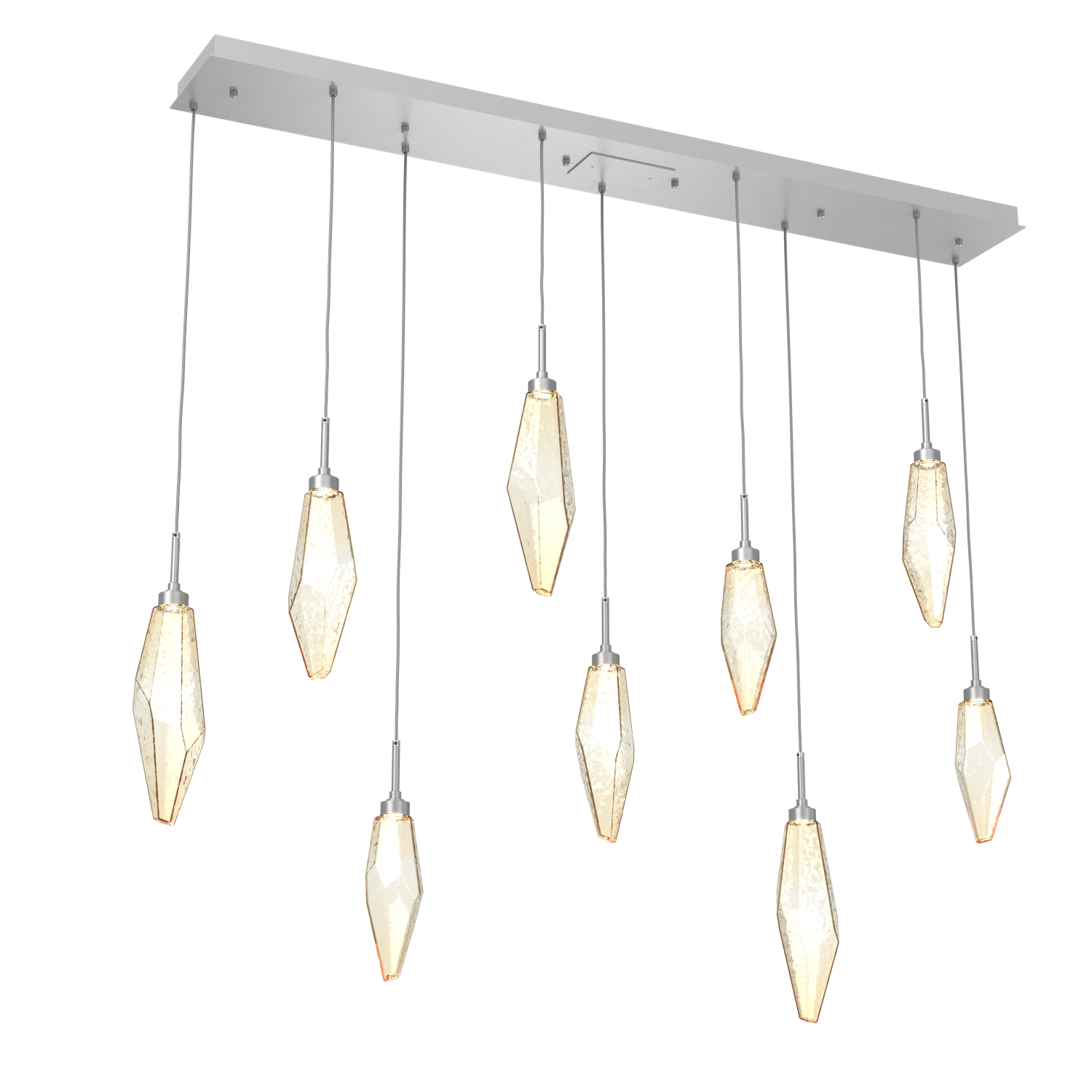 PLB0050-09-CS-CA-Hammerton-Studio-Rock-Crystal-9-light-linear-pendant-chandelier-with-classic-silver-finish-and-chilled-amber-blown-glass-shades-and-LED-lamping