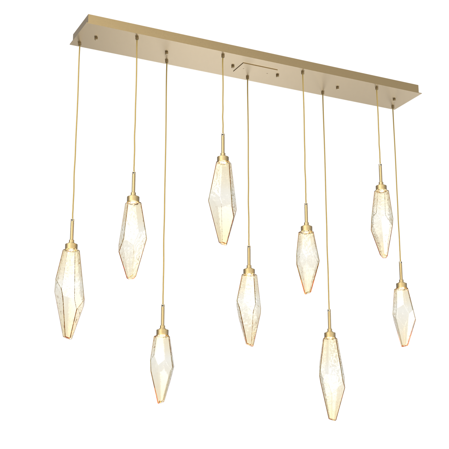PLB0050-09-GB-CA-Hammerton-Studio-Rock-Crystal-9-light-linear-pendant-chandelier-with-gilded-brass-finish-and-chilled-amber-blown-glass-shades-and-LED-lamping