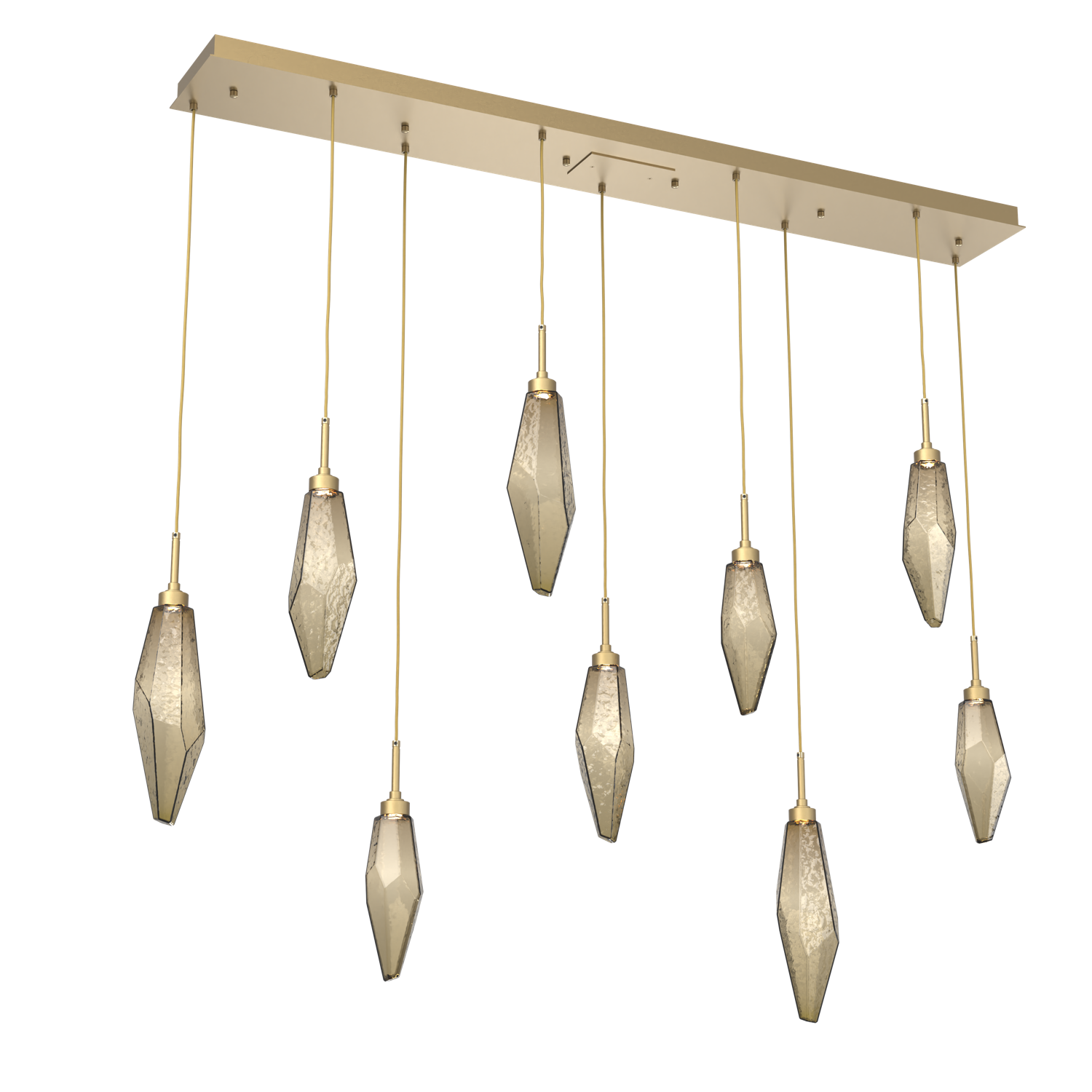 PLB0050-09-GB-CB-Hammerton-Studio-Rock-Crystal-9-light-linear-pendant-chandelier-with-gilded-brass-finish-and-chilled-bronze-blown-glass-shades-and-LED-lamping