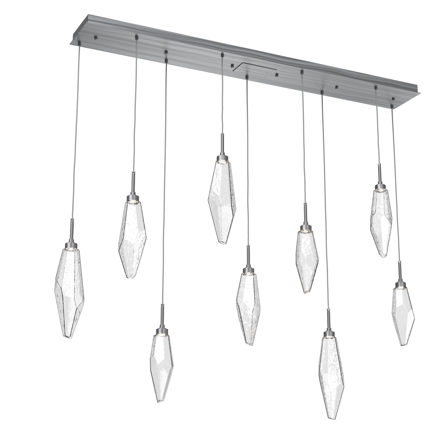 PLB0050-09-GM-CC-Hammerton-Studio-Rock-Crystal-9-light-linear-pendant-chandelier-with-gunmetal-finish-and-clear-glass-shades-and-LED-lamping