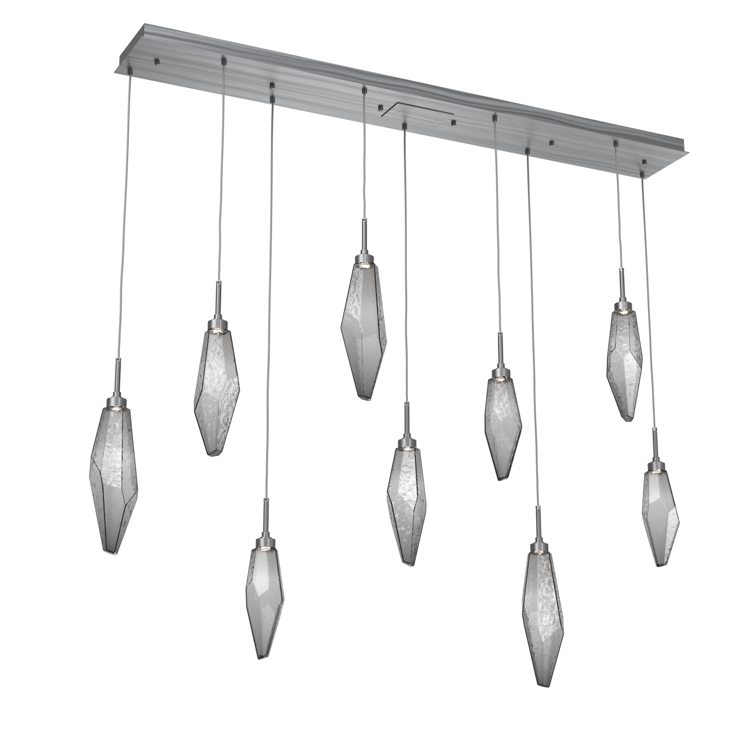 PLB0050-09-GM-CS-Hammerton-Studio-Rock-Crystal-9-light-linear-pendant-chandelier-with-gunmetal-finish-and-chilled-smoke-glass-shades-and-LED-lamping