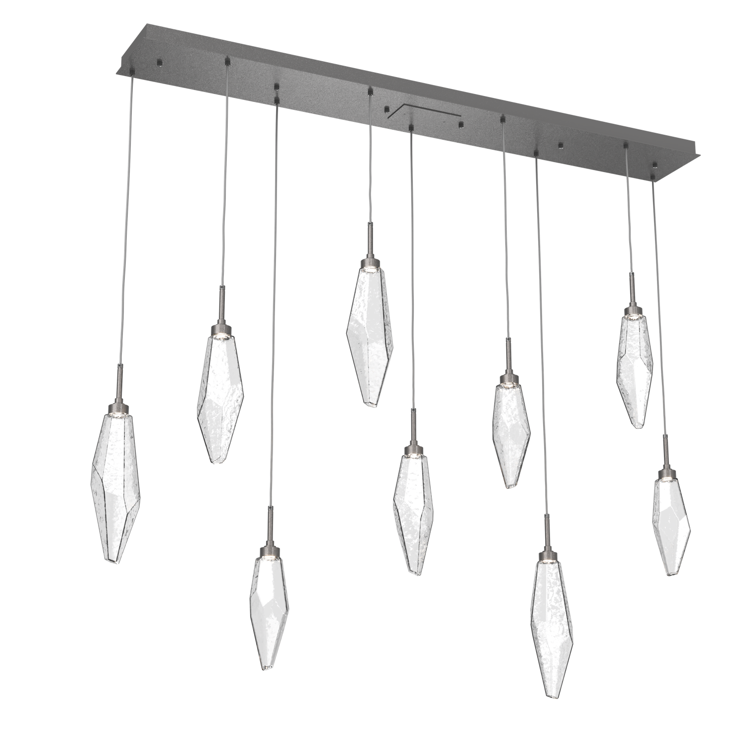 PLB0050-09-GP-CC-Hammerton-Studio-Rock-Crystal-9-light-linear-pendant-chandelier-with-graphite-finish-and-clear-glass-shades-and-LED-lamping
