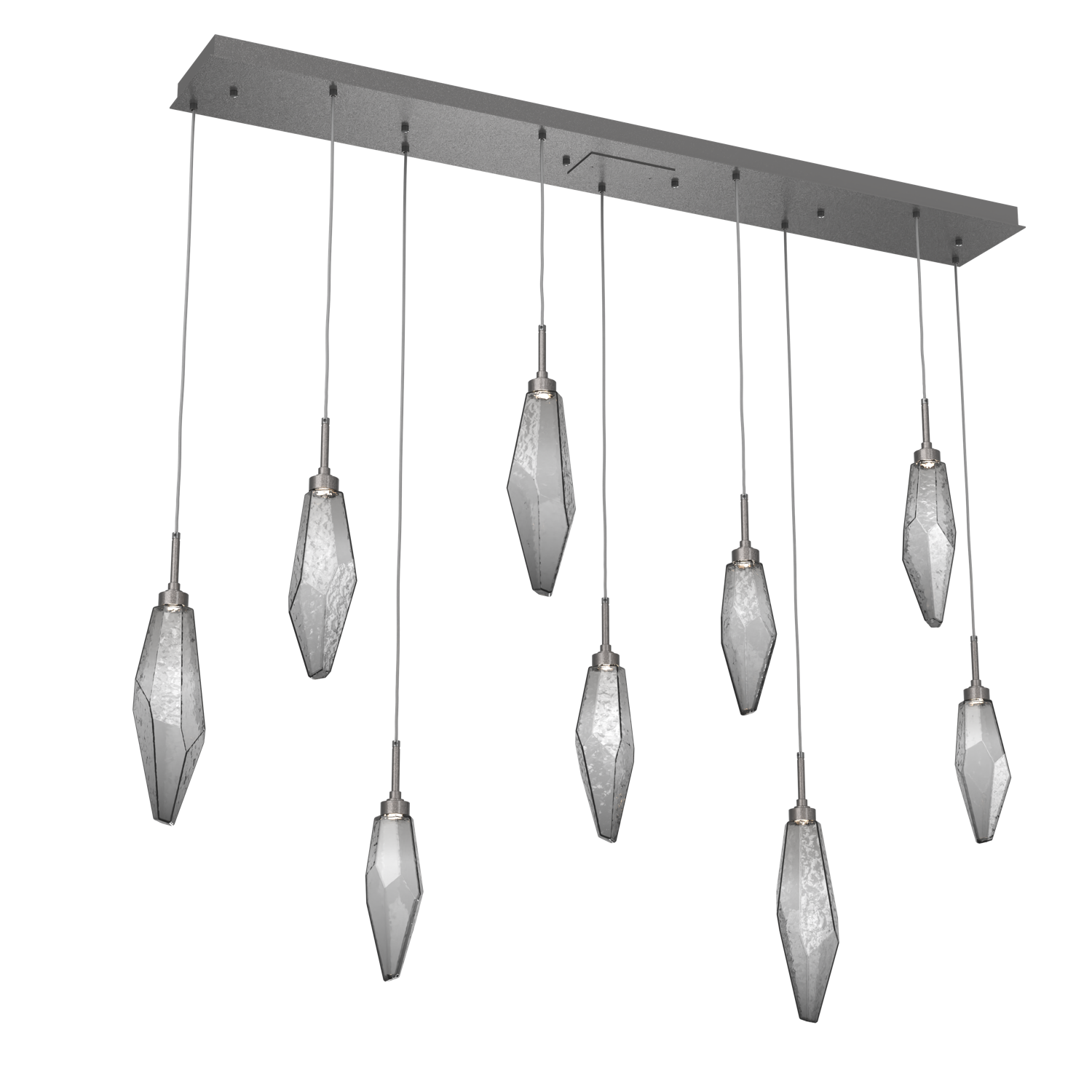 PLB0050-09-GP-CS-Hammerton-Studio-Rock-Crystal-9-light-linear-pendant-chandelier-with-graphite-finish-and-chilled-smoke-glass-shades-and-LED-lamping