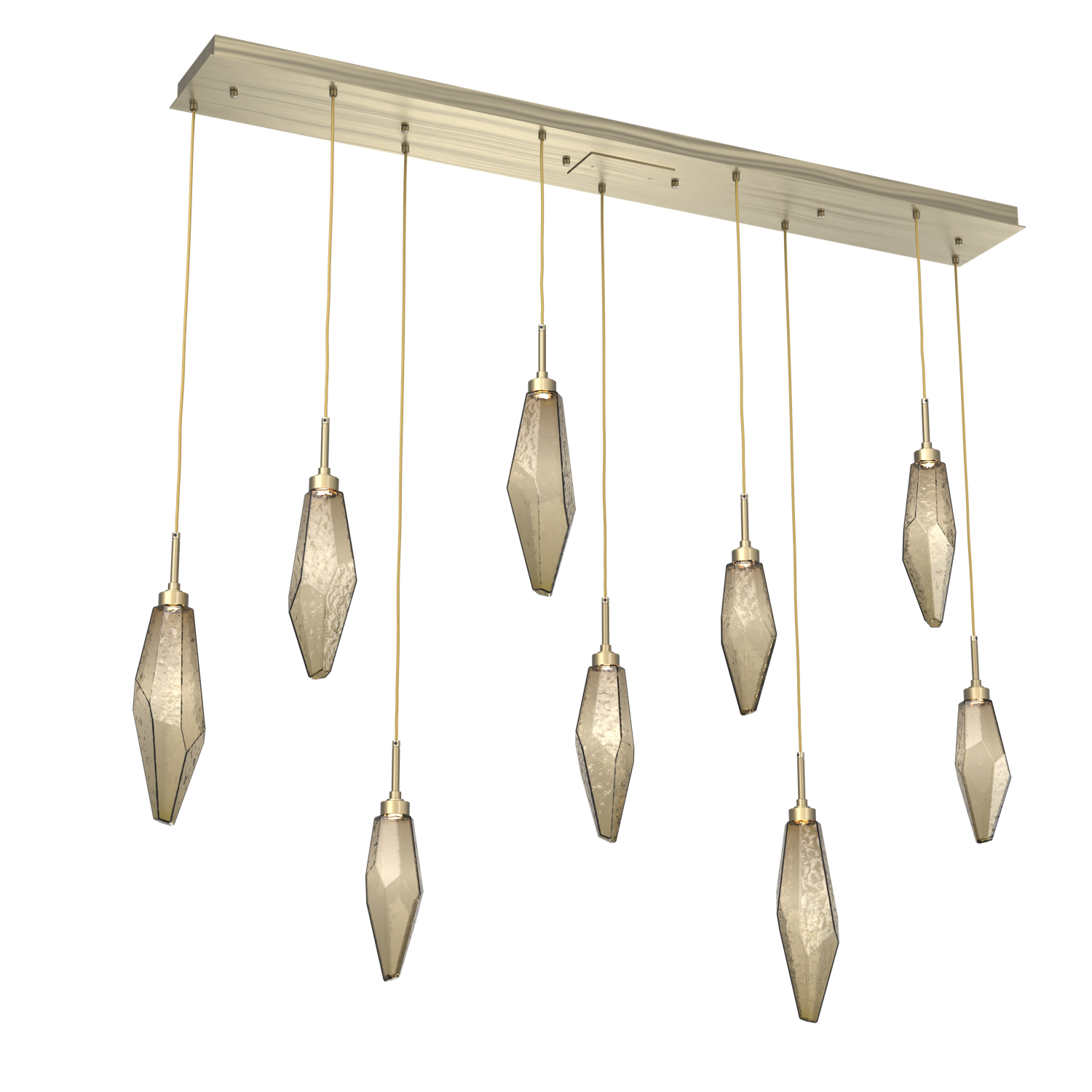 PLB0050-09-HB-CB-Hammerton-Studio-Rock-Crystal-9-light-linear-pendant-chandelier-with-heritage-brass-finish-and-chilled-bronze-blown-glass-shades-and-LED-lamping